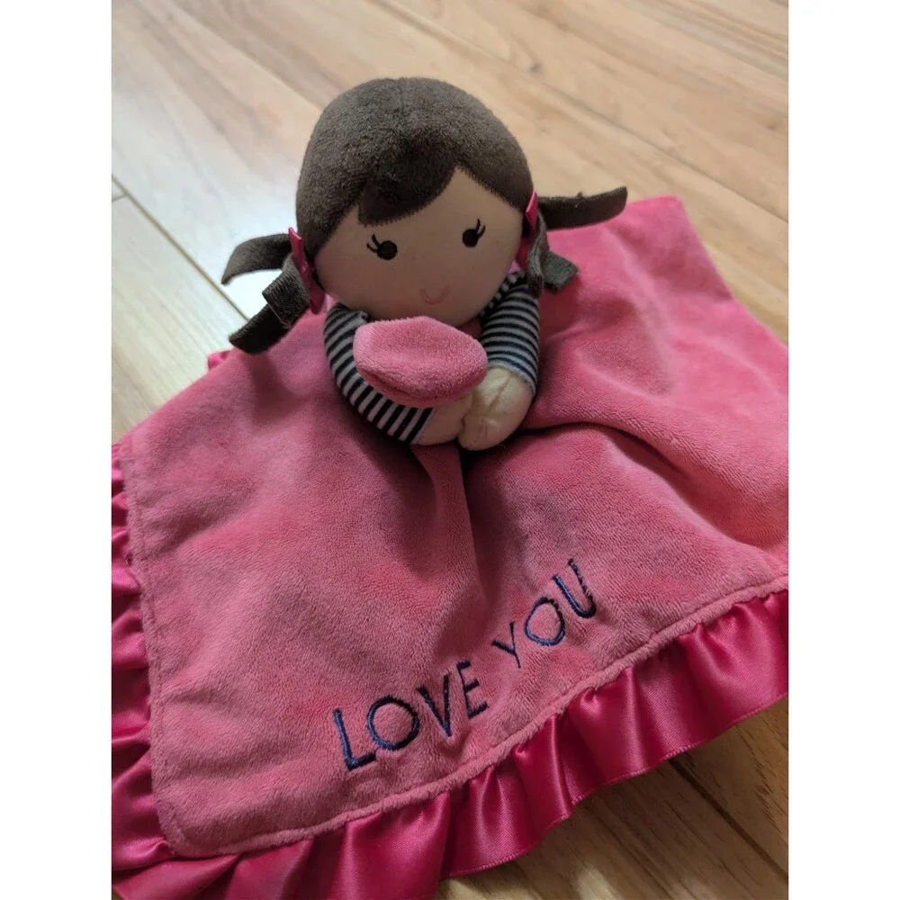 RETIRED 2014 Carter's Love You Girl Doll Lovey HTF Pink Satin Ruffle Blanket EUC